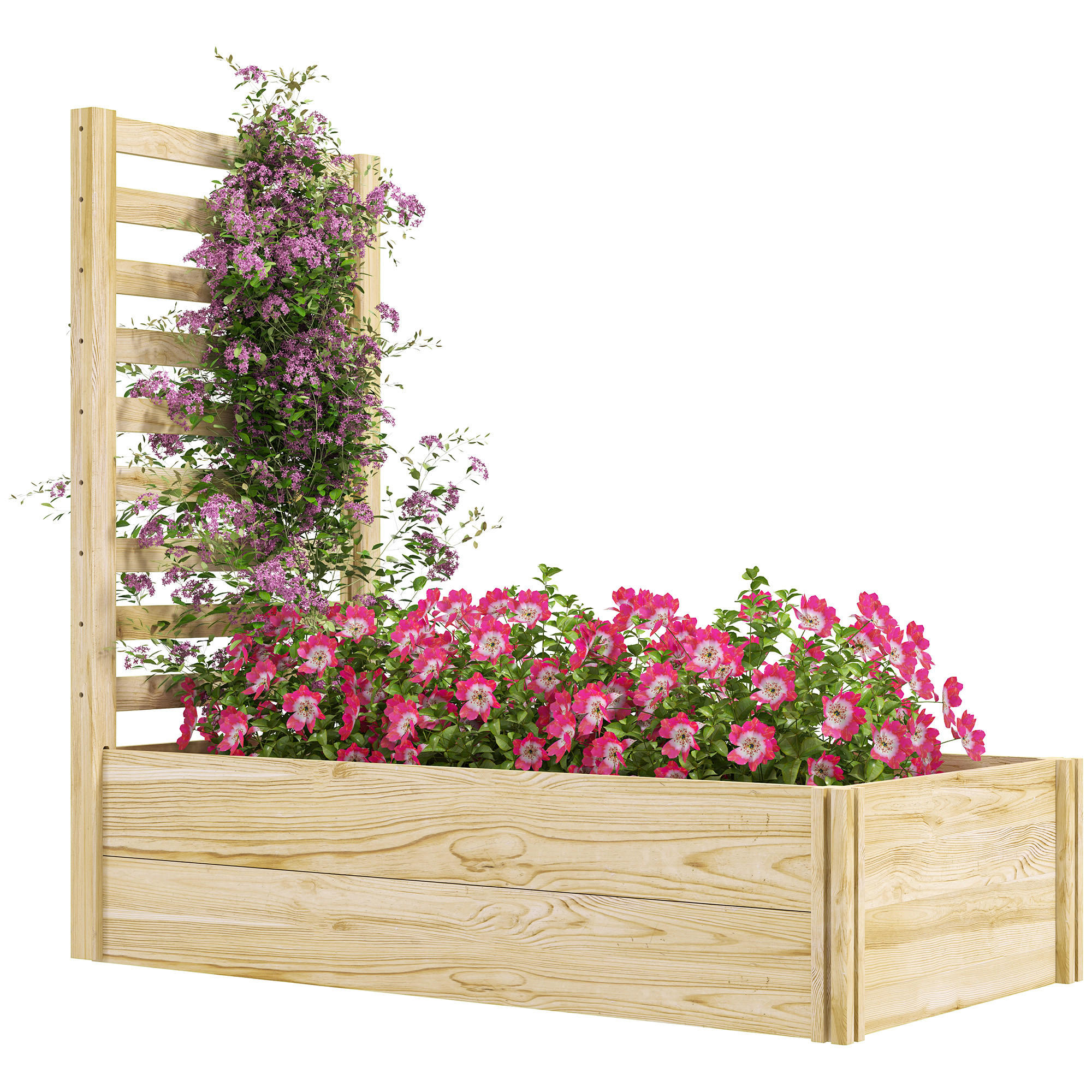 HOCHBEET DE-12244 mit Rankgitter 115/60/110 cm offener Boden Natur - Naturfarben, Holz (115/110/60cm) - ComfortXL