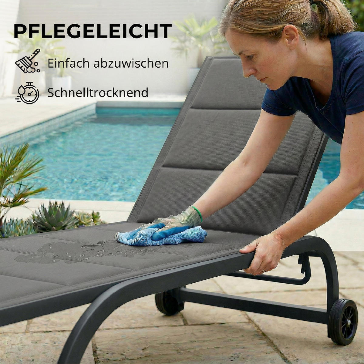 SONNENLIEGE Aluminium Dunkelgrau - Dunkelgrau, Textil/Metall (62/94/165cm) - Outsunny