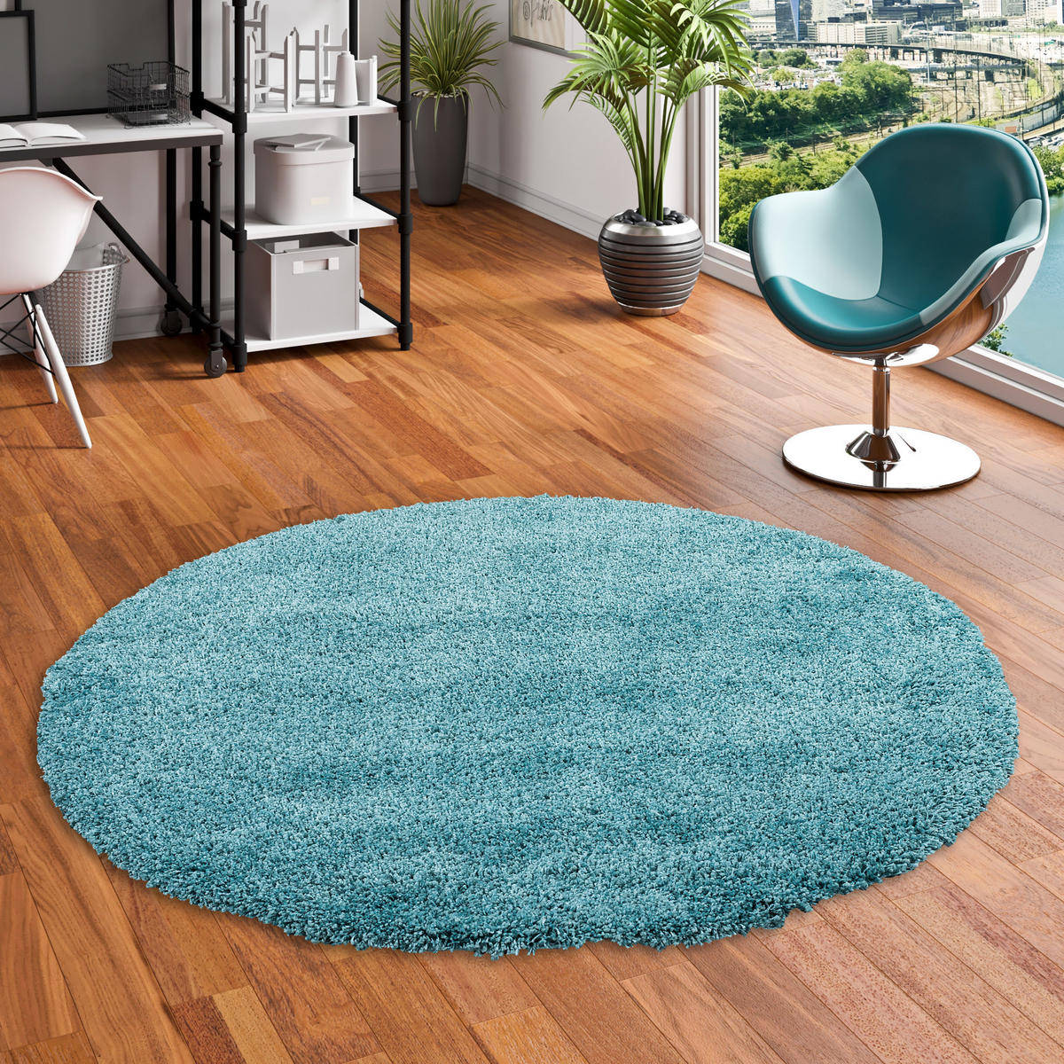 HOCHFLOR LANGFLOR SHAGGY TEPPICH LUXURY RUND - Türkis, Textil (80/80cm) - Pergamon