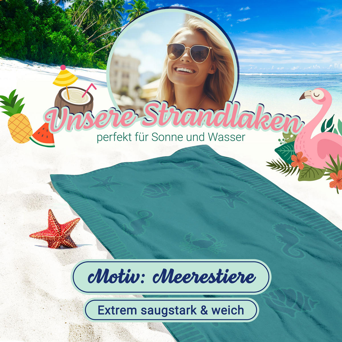 STRANDTUCH, 100x200 cm, 100% Baumwolle, Grün - Petrol, Textil (100/200cm) - Zollner