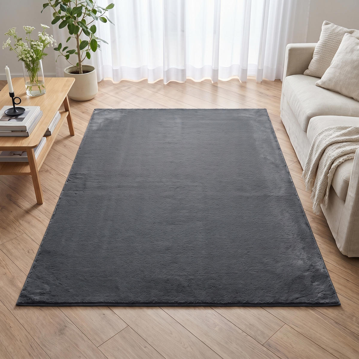 KURZFLORTEPPICH LUMI dunkelgrau kuschelweich waschbar 200/300 cm - Dunkelgrau, Textil (200/300cm) - Tapiso