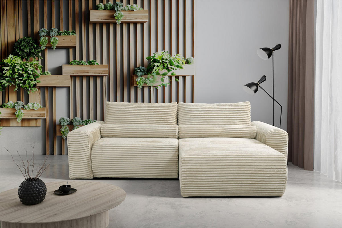 ECKSOFA Leo Hellbeige beidseitig montierbar - Beige/Creme, Kunststoff/Textil (255/85cm) - Selsey