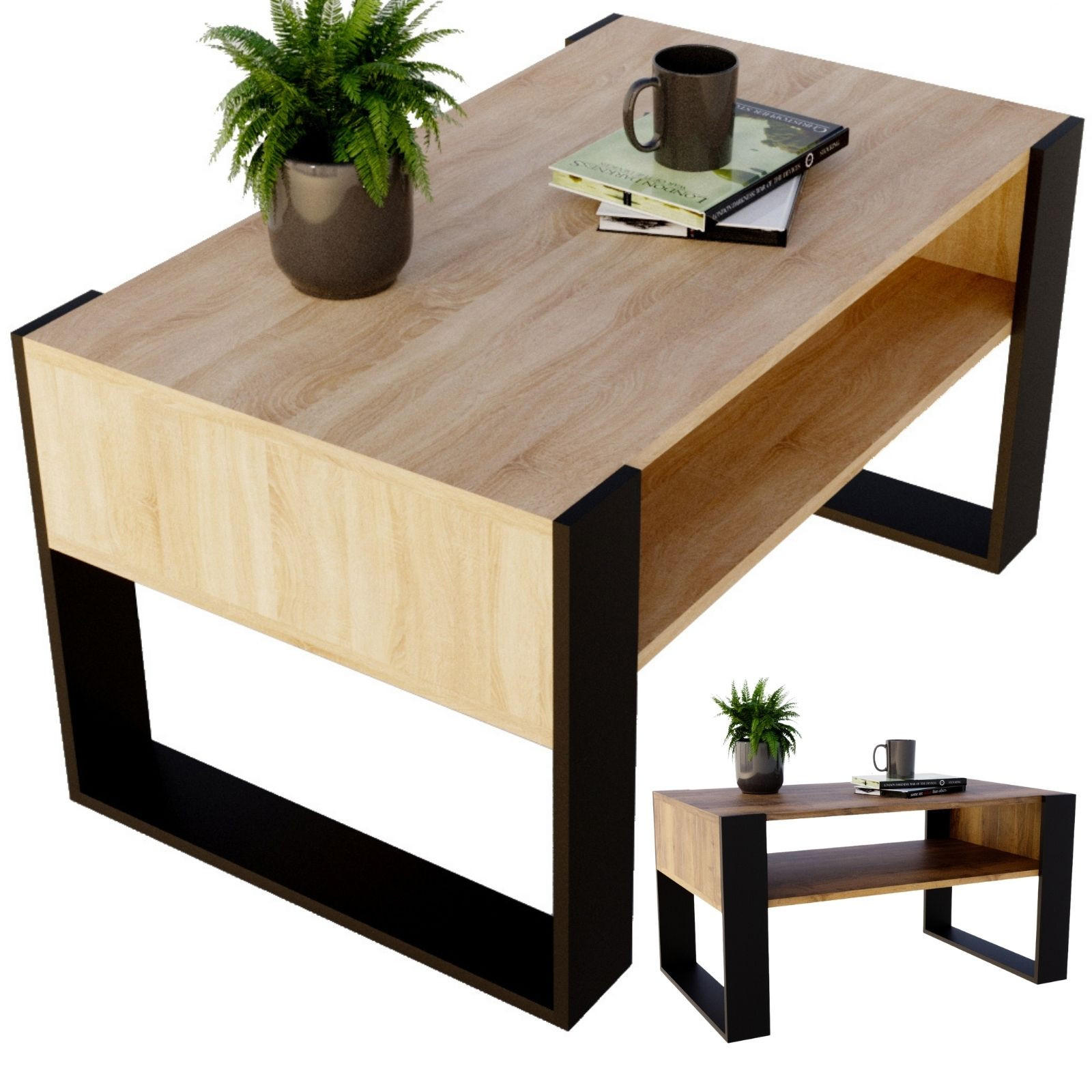 COUCHTISCH Holzwerkstoff rechteckig stabil Sonoma Eiche 45/53,6/92cm - Schwarz/Sonoma Eiche, Holzwerkstoff (53.6/92/45cm) - CraftPAK
