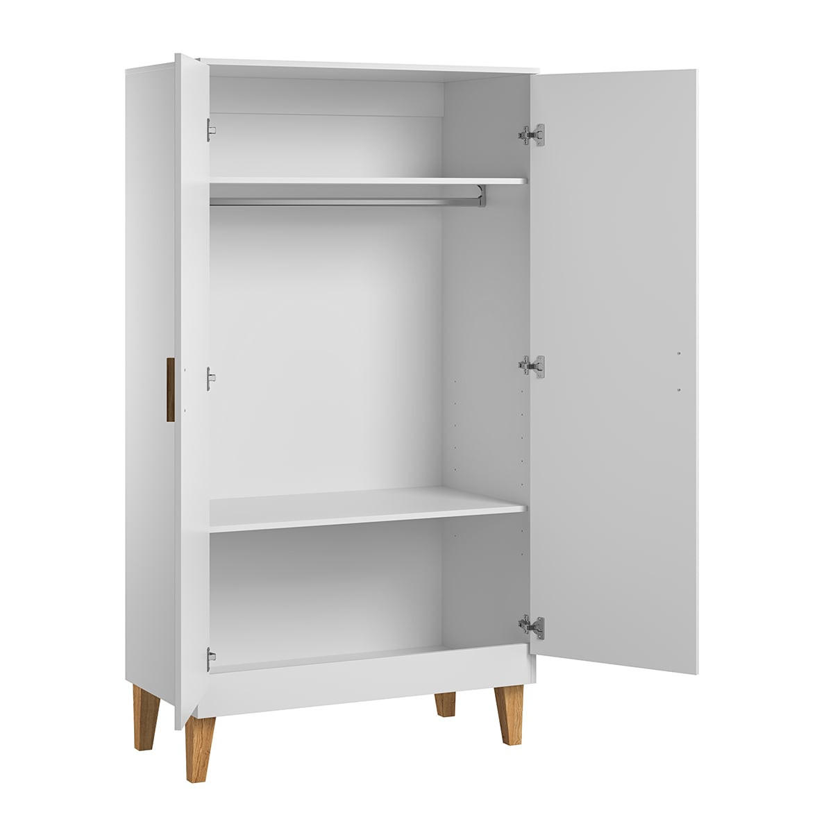 KLEIDERSCHRANK mit zwei Türen, zwei Regalen und einer Kleiderstange L100 x H186.5 cm - Lounge - Weiß, Holzwerkstoff (55/186.5/100cm) - Calicosy
