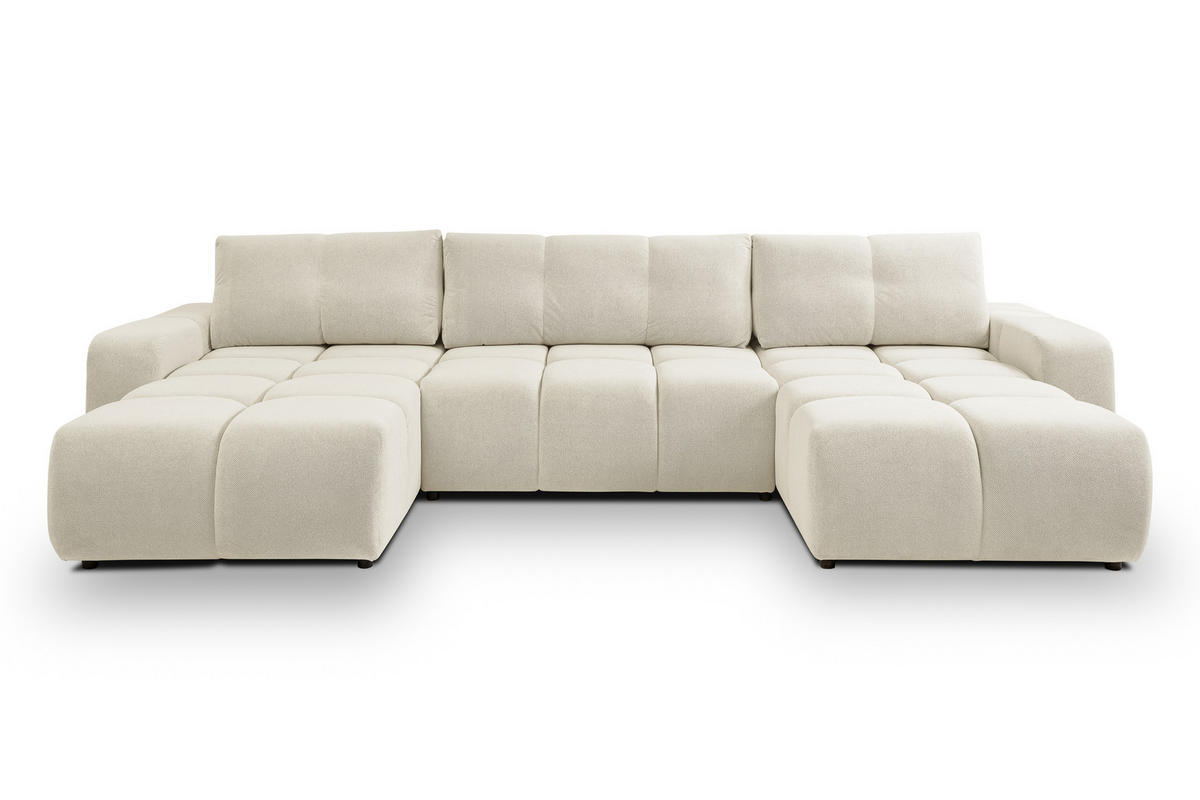 WOHNLANDSCHAFT Hosio Beige 359/177/88 cm mit Schlaffunktion - Beige/Schwarz, Kunststoff/Textil (359/88/177cm) - AX Living
