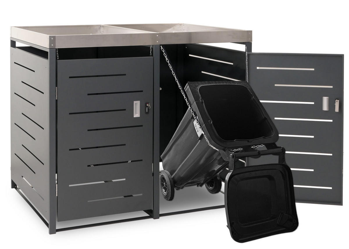 MÜLLTONNENBOX 2er 125x134x84cm 80-240 Liter - Anthrazit, Metall (134/125/84cm) - PROREGAL