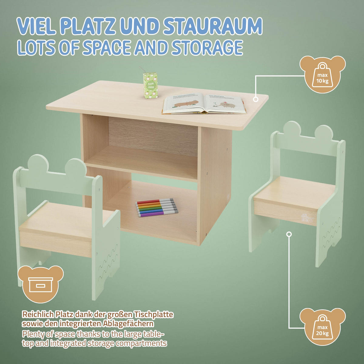 SITZGRUPPE Kinder - Naturfarben, Holz (80/50/48cm) - Joyz