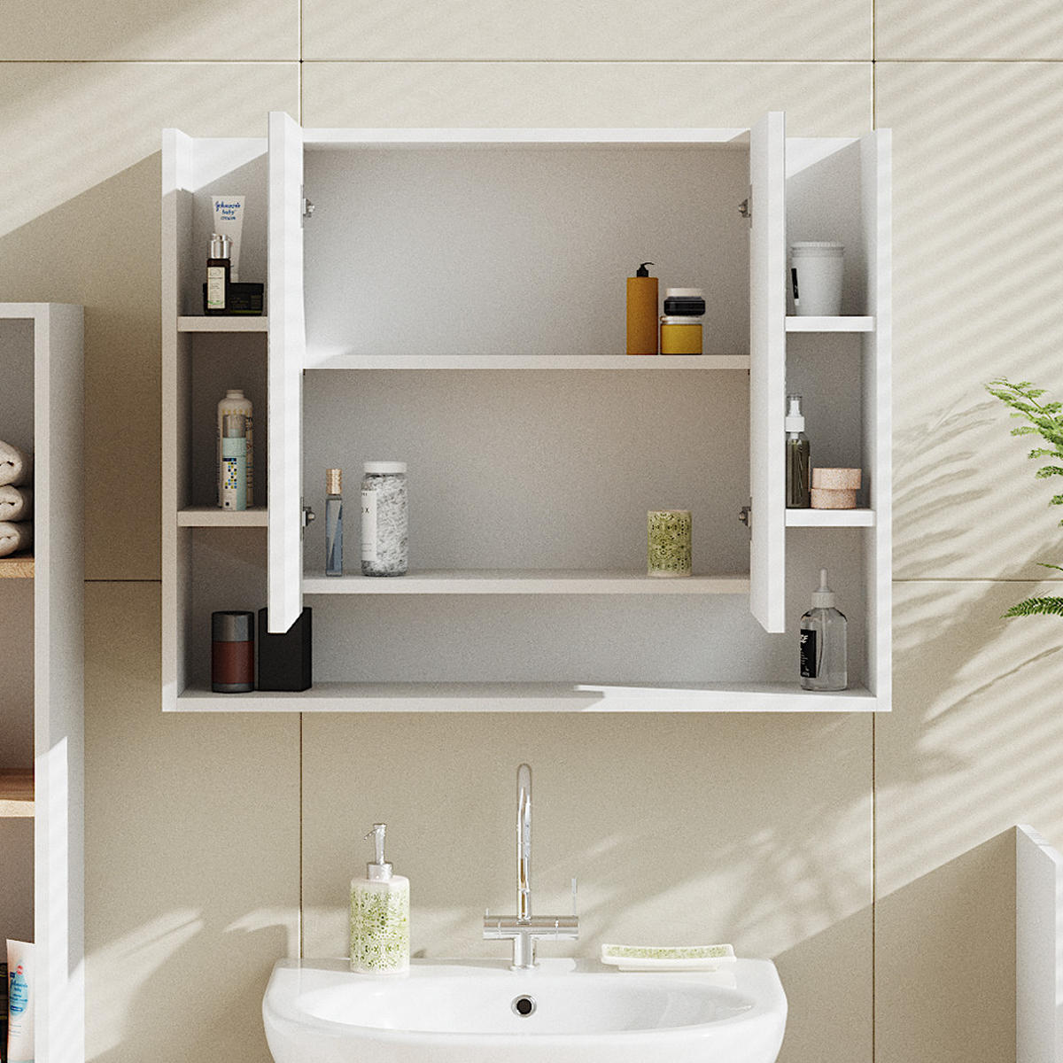 BADSPIEGELSCHRANK Elira Weiß 80.2 x 64 cm - Weiß, Holzwerkstoff (80.2/64/21.2cm) - Vicco