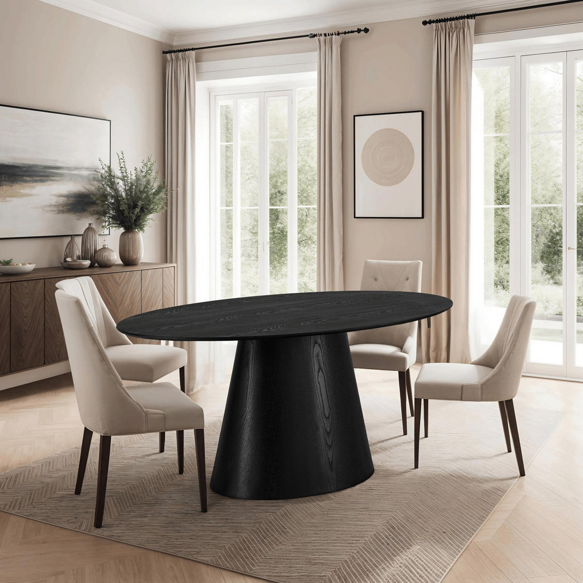 ESSTISCH 90/160/76 Schwarz oval - Schwarz, Holz (90/160/76cm) - Furnhouse