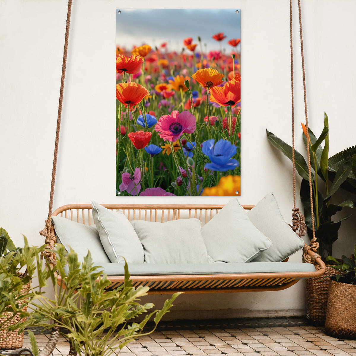ZAHRADNÍ PLAKÁT Květiny - Mák - Barevné - Příroda 80x120 cm - tmavě oranžová, plast (80/120/0.2cm) - OnlyWow