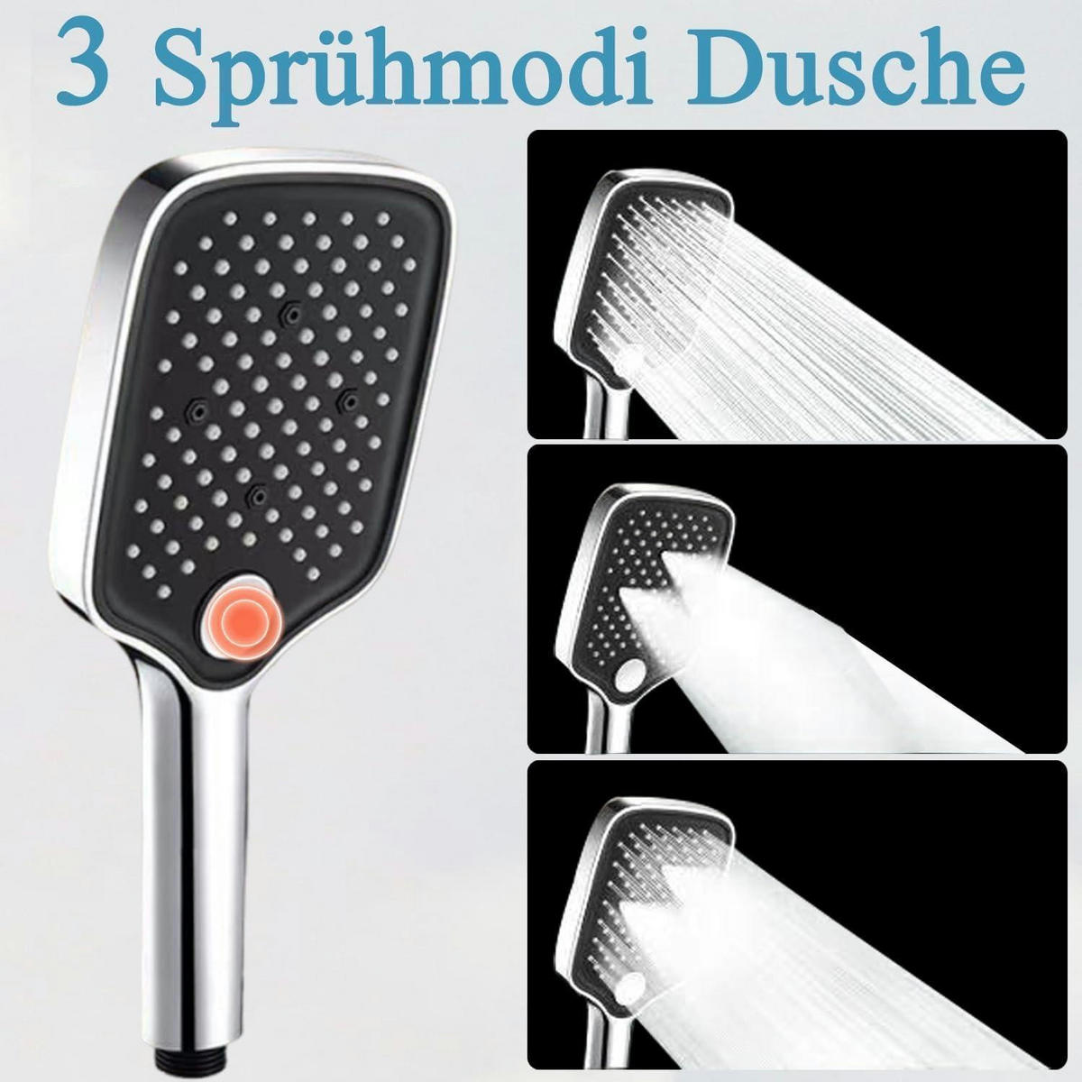 DUSCHKOPF mit Schlauch 1.5M 5 Strahlarten Chrom - Silberfarben, Metall (12/12.7/28cm)