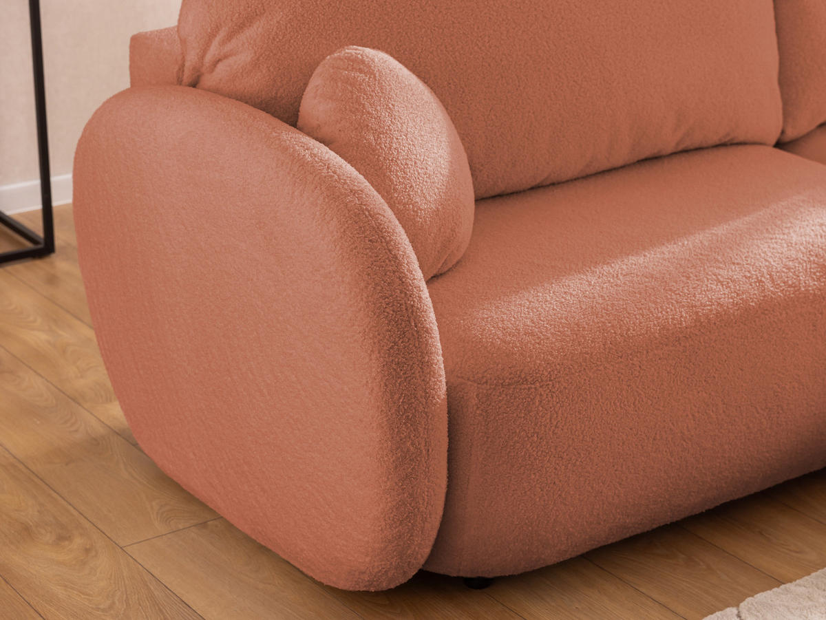 ECKSOFA Candy mit Schlaffunktion Terrakotta Bouclé-Stoff - Ottomane rechts - Terra cotta/Schwarz, Holz/Kunststoff (146/230cm) - S-Style Möbel