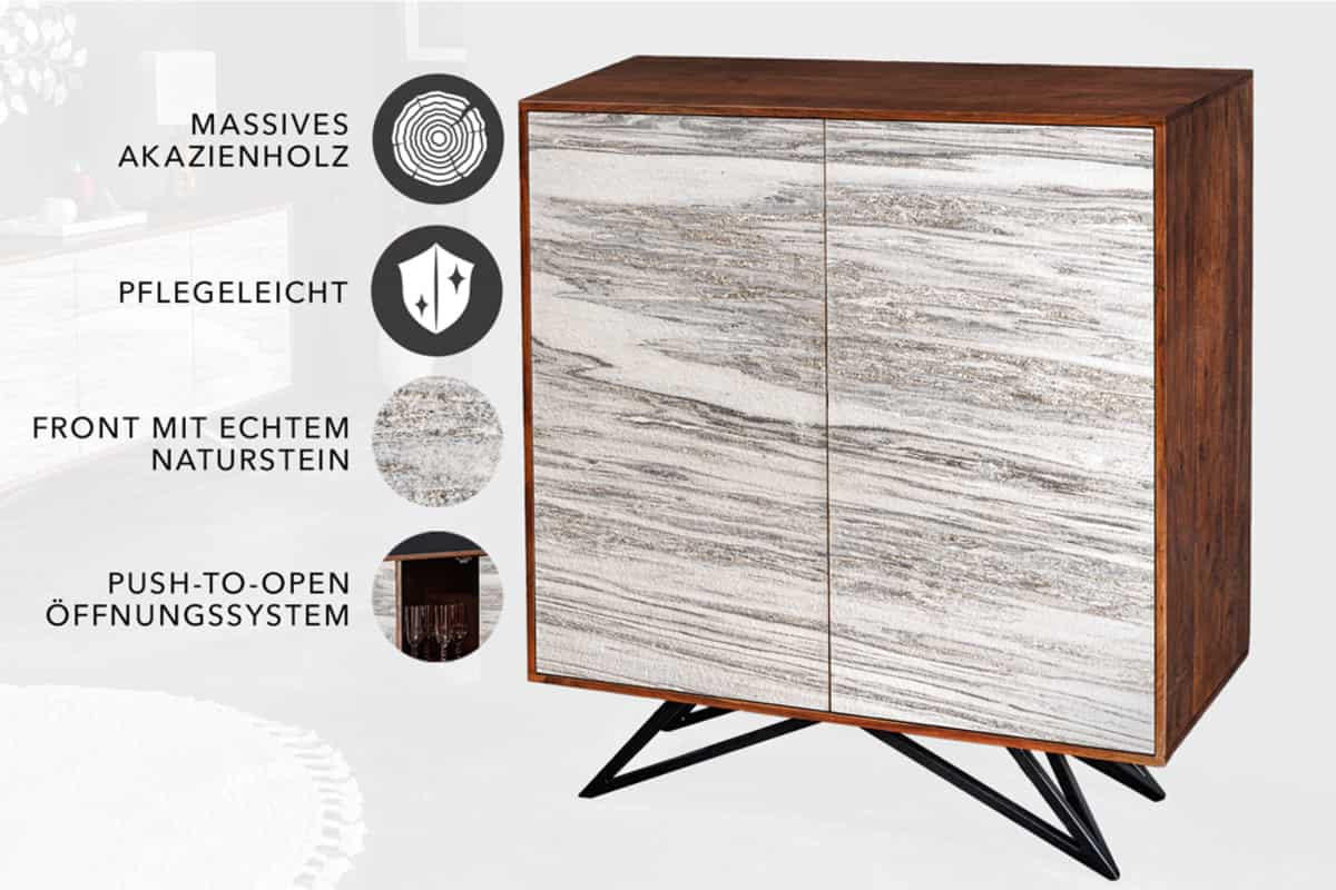 HIGHBOARD MOUNTAIN SOUL Akazie Weiß 120cm - Schwarz/Braun, Holz/Stein (100/120/38cm) - riess-ambiente