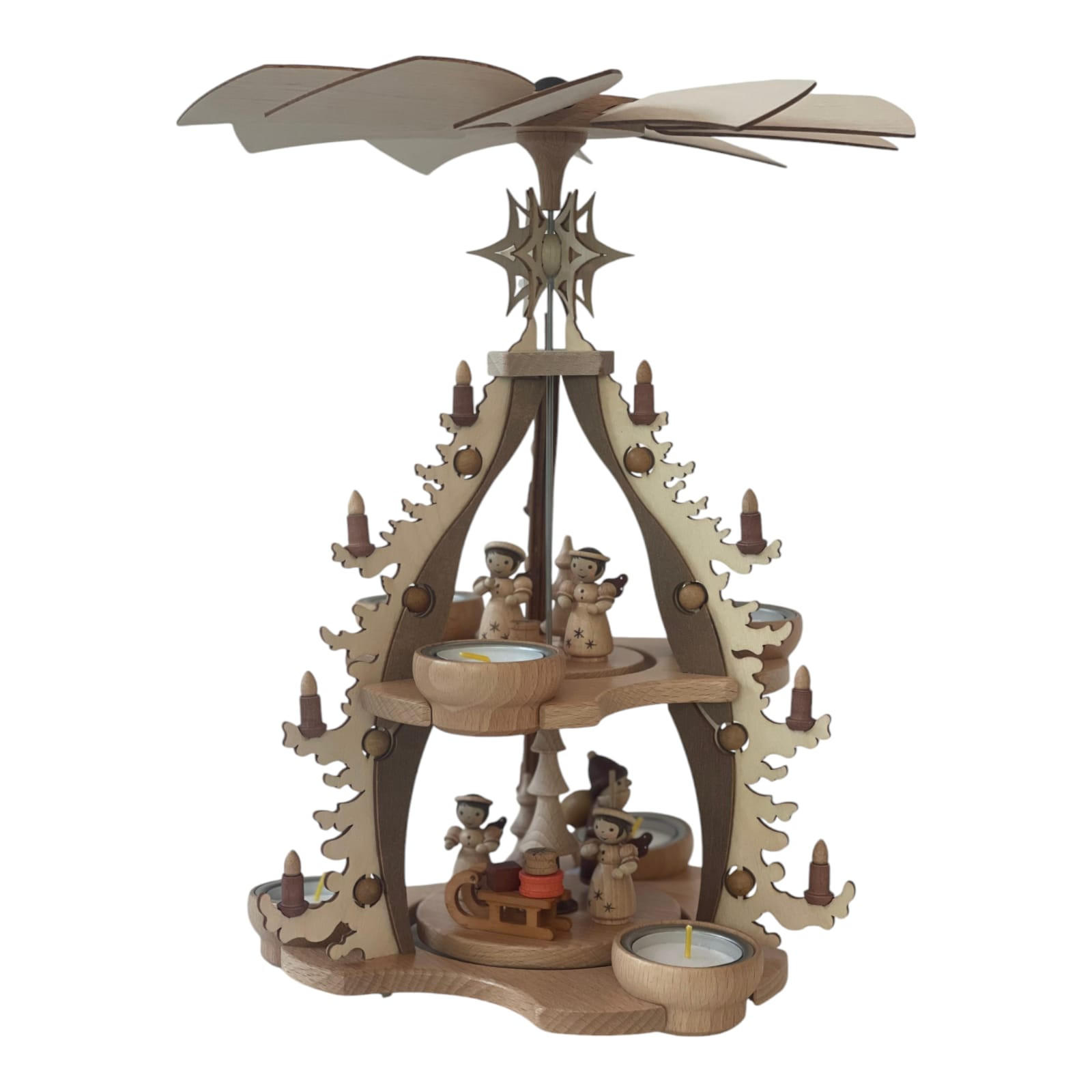 PYRAMIDE 2-stöckig Bescherung für 6 Teelichter 26/26/35 cm - Multicolor, Holz (26/35/26cm)