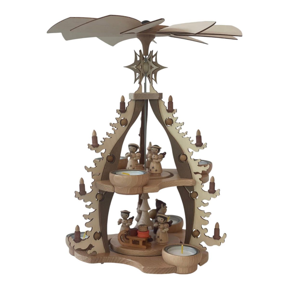 PYRAMIDE 2-stöckig Bescherung für 6 Teelichter 26/26/35 cm - Multicolor, Holz (26/35/26cm)