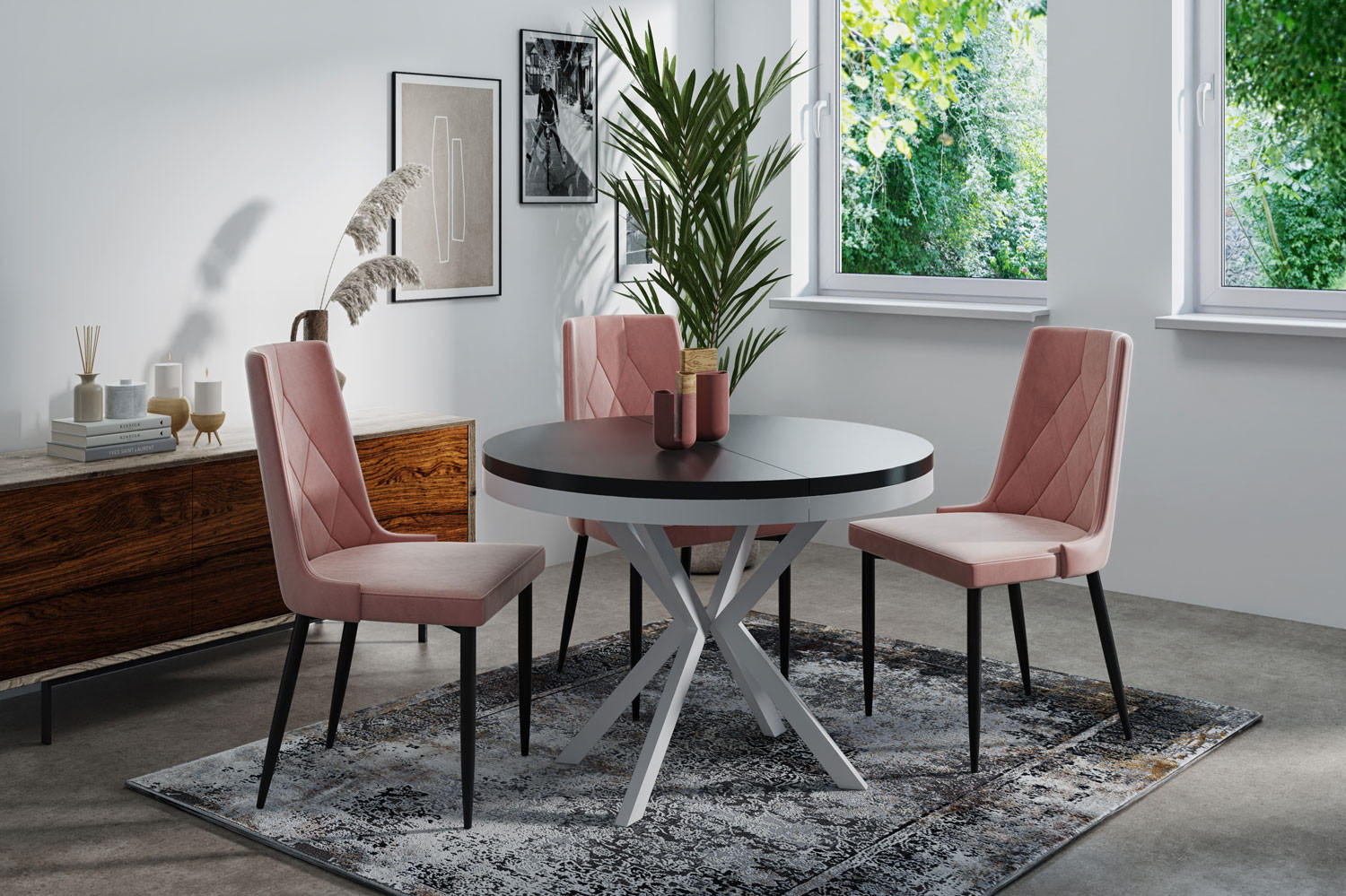 ESSTISCH Cloud runder ausziehbarer, Schwarz 100-180/100/76 cm - Schwarz/Weiß, Holzwerkstoff/Metall (100/100/76cm) - WFL GROUP