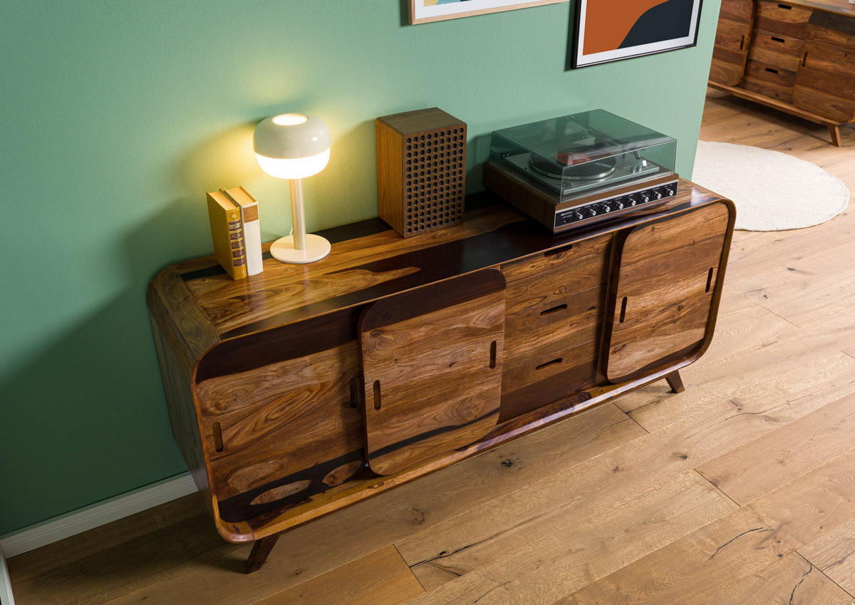 SIDEBOARD Sheesham 173x40x75 dunkelbraun lackiert MAILAND #202 - Dunkelbraun, Holz (173/75/40cm) - Massivmoebel24