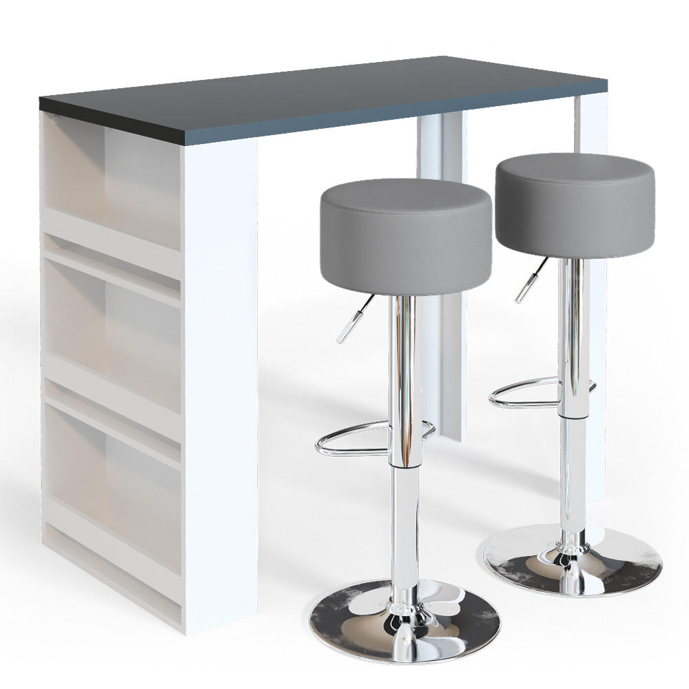 BARTISCH-SET Weiß/Grau 57 x 117 cm mit 2 Barhockern - Weiß/Grau, Holzwerkstoff (57/106/117cm) - Vicco