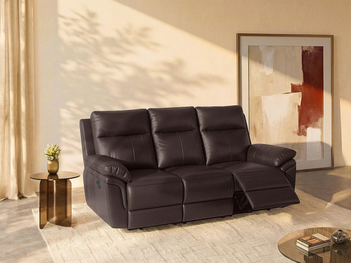 RELAXSOFA - 3 Personen - leder - schokoladenbraun Pakita - Braun, Leder (208/102/92cm) - Vente-Unique