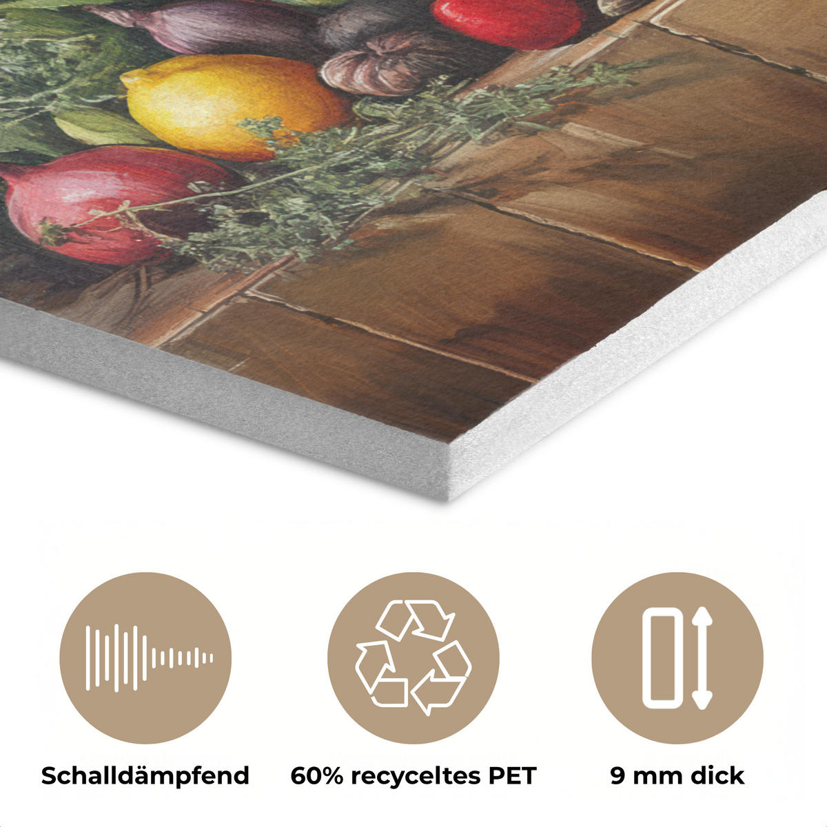 AKUSTIKPANEEL Stilleben - Kräuter - Gewürze - Früchte - Farbenfroh 90x90 cm - Grün, Textil (90/0.9/90cm) - MuchoWow