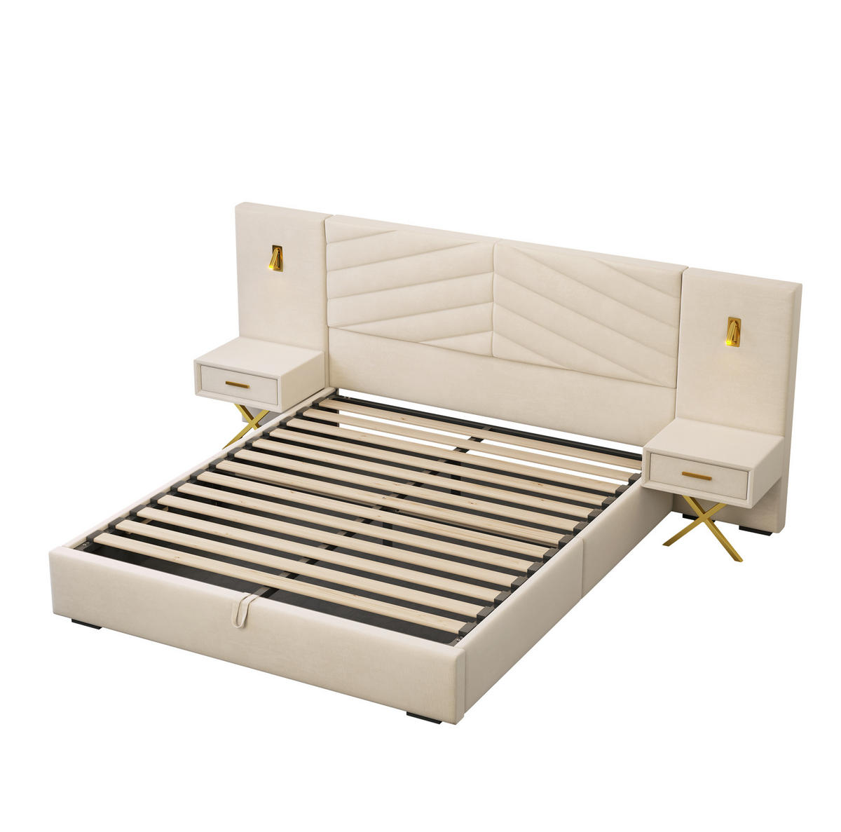 BETT mit Bettkasten 160x200 cm Samt Beige White - Beige, Holz (160/200cm) - Meubliv