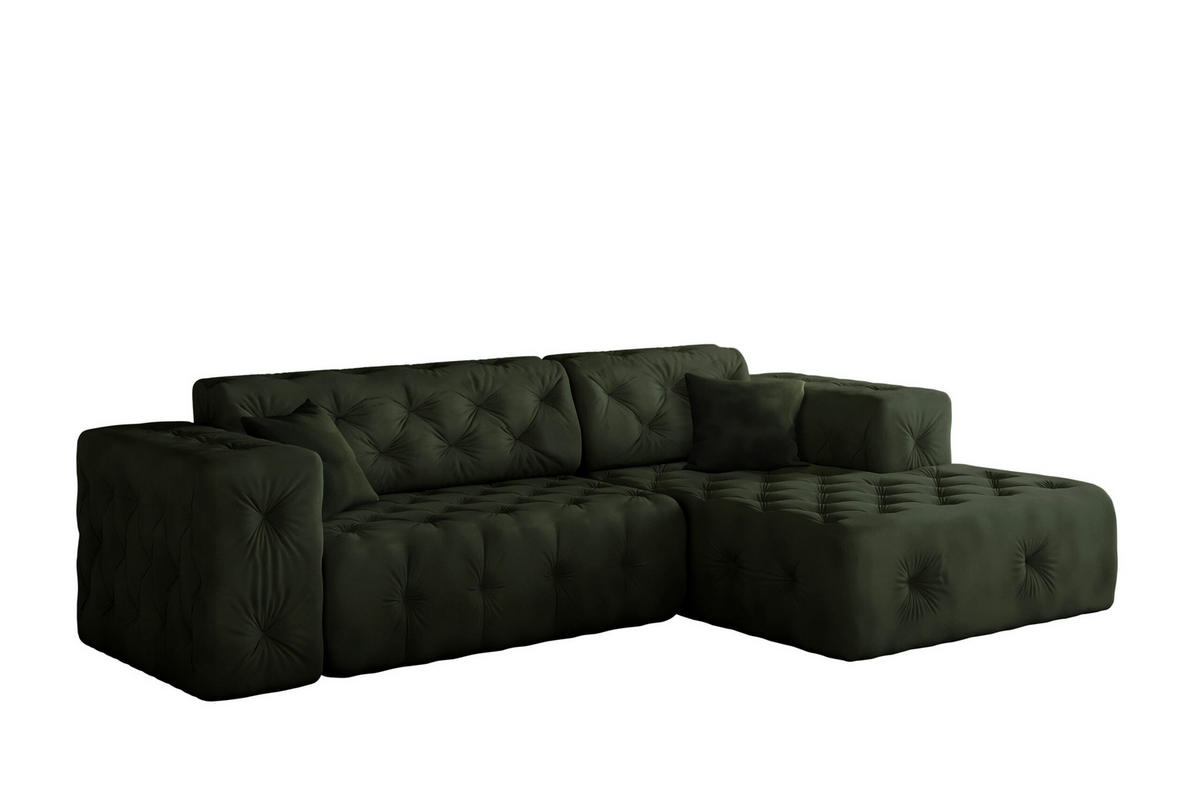 ECKSOFA L-Form Gesteppt LUX Stoff Whisper Rechts Grün - Grün, Holz/Kunststoff (266/165cm) - Kaiser Möbel