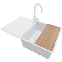 GRANITSPÜLE Kopenhagen, 2-er set Alles Weiß 78/50 cm 1 Becken + Küchenarmatur 32/20 cm + Ablauf-Set + Schneidebrett ab 50er Unterschrank - Beige/Weiß, Kunststoff (78/20/50cm) - Primagran