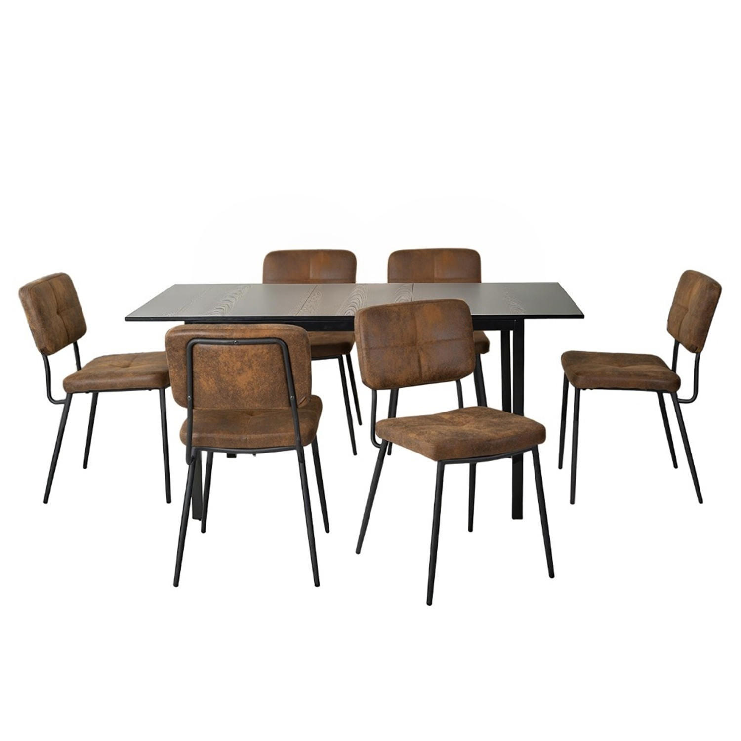 ESSTISCH-SET mit 6 Stühlen, Ausziehbarer Esstisch mit 6 Wildlederimitat-Stühlen, Schwarz - Multicolor, Textil/Metall (44.5/82/49cm) - Meubles Cosy
