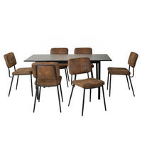 ESSTISCH-SET mit 6 Stühlen, Ausziehbarer Esstisch mit 6 Wildlederimitat-Stühlen, Schwarz - Multicolor, Textil/Metall (44.5/82/49cm) - Meubles Cosy