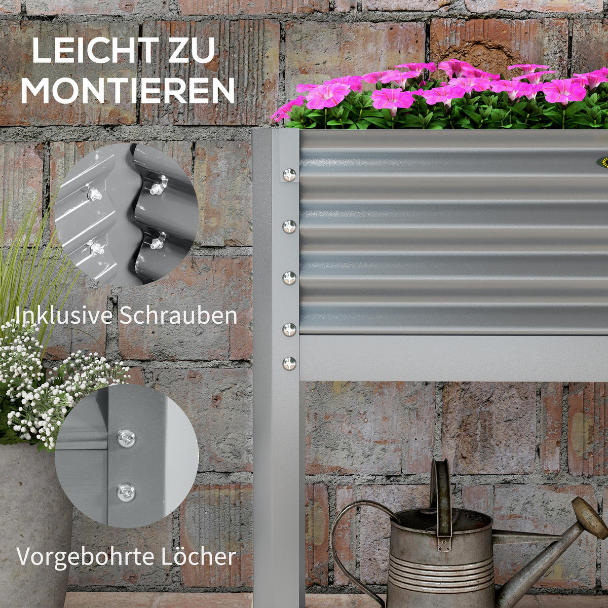 HOCHBEET, Silber, Stahl - Silberfarben, Metall (45/80/100cm) - Outsunny