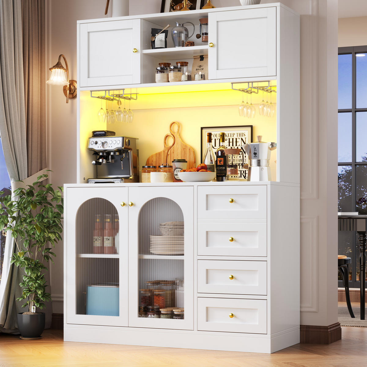 KOMODA od MDF-a, 120/40/188 cm bijela, s LED rasvjetom - bijela, drvni materijal (120/188/40cm) - BEAOK