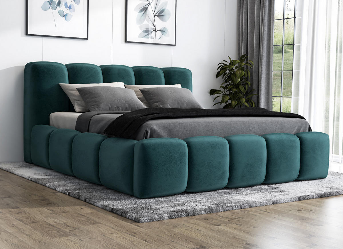 POLSTERBETT SONIC mit Matratze H2 140x200 Blau - Blau, Textil (140/200cm) - A&J MöbelLand