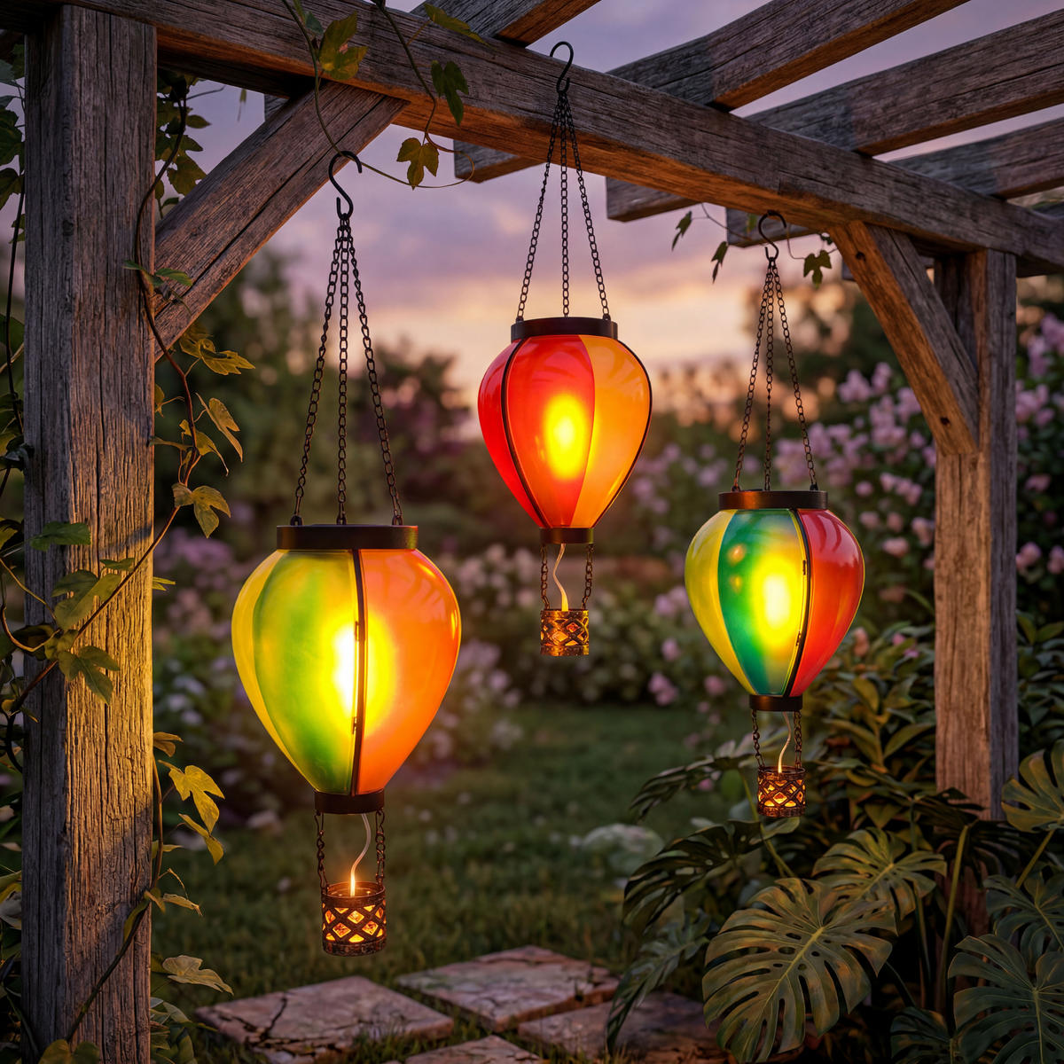 LED-SOLAR-HEISSLUFTBALLON Bunt Kunststoff Ø 11 x 40 cm 3er-Set - Multicolor, Kunststoff (11/11/40cm) - Northpoint