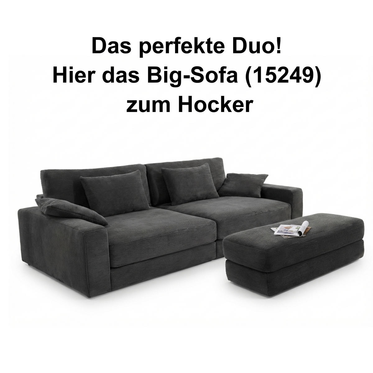 POLSTERHOCKER Federkern B124/T60/H40 cm Cord-Bezug Dunkelgrau / 15255 - Dunkelgrau/Schwarz, Kunststoff/Textil (124/40/60cm) - luma-home