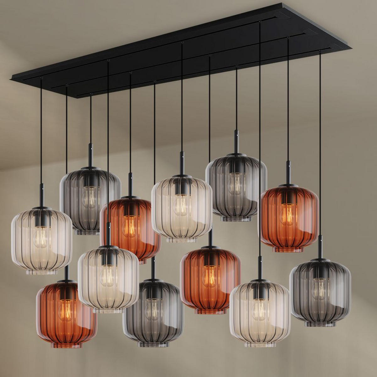 HÄNGELEUCHTE Velo 12-flammig Mehrfarbig Ø 20cm - Multicolor/Schwarz, Glas (20/20/20cm) - s.luce