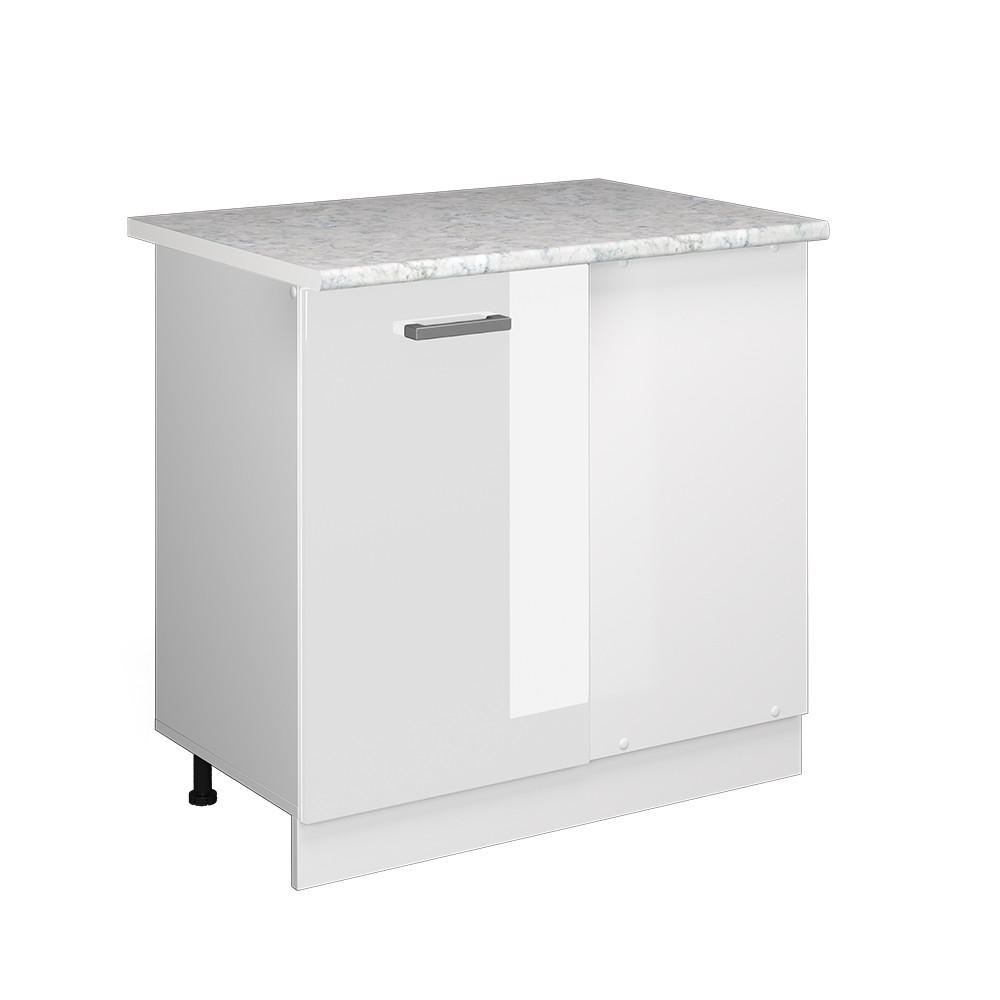 ECKUNTERSCHRANK R-Line Weiß Hochglanz 86 cm, AP Marmor - Weiß Hochglanz/Weiß, Holzwerkstoff (86/81.6/60cm) - Vicco