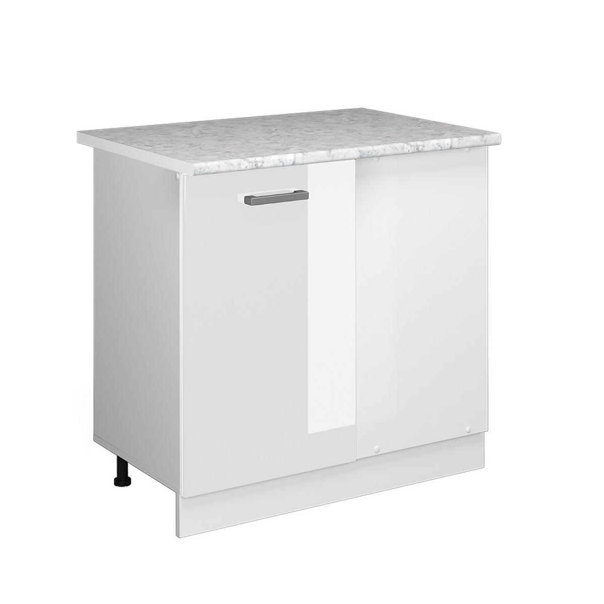 ECKUNTERSCHRANK R-Line Weiß Hochglanz 86 cm, AP Marmor - Weiß Hochglanz/Weiß, Holzwerkstoff (86/81.6/60cm) - Vicco