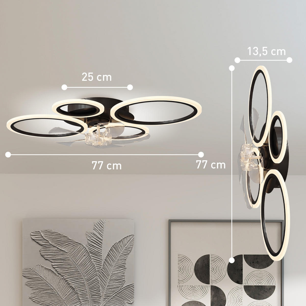 DECKENVENTILATOR-MIT-LICHT Stahl Kunststoff Schwarz - Schwarz, Metall (77/55/13.5cm) - HOMCOM