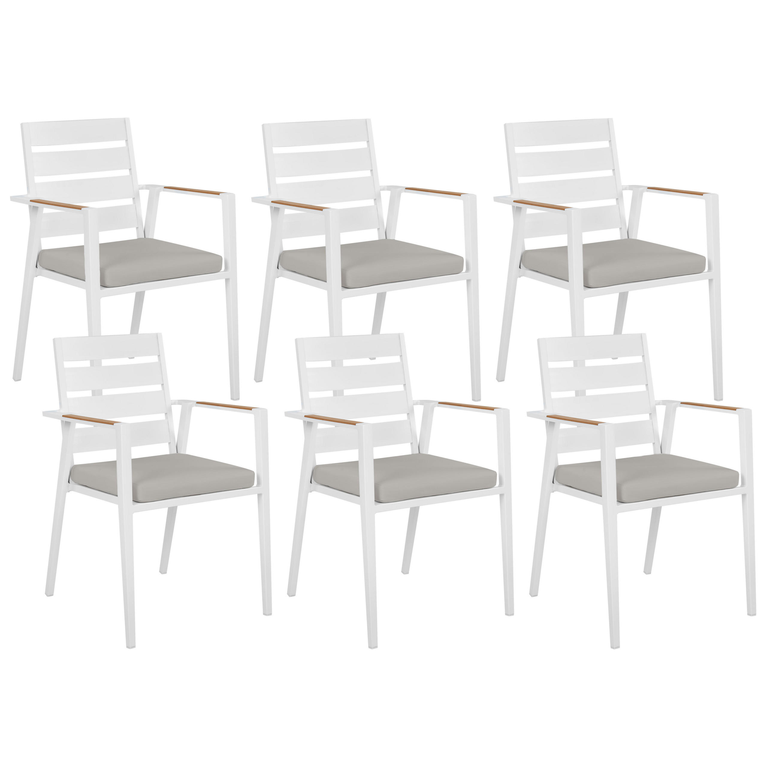 GARTENSTUHL 6er-Set Metall Grau Taviano - Hellbraun/Weiß, Metall (54/86/58cm) - Beliani