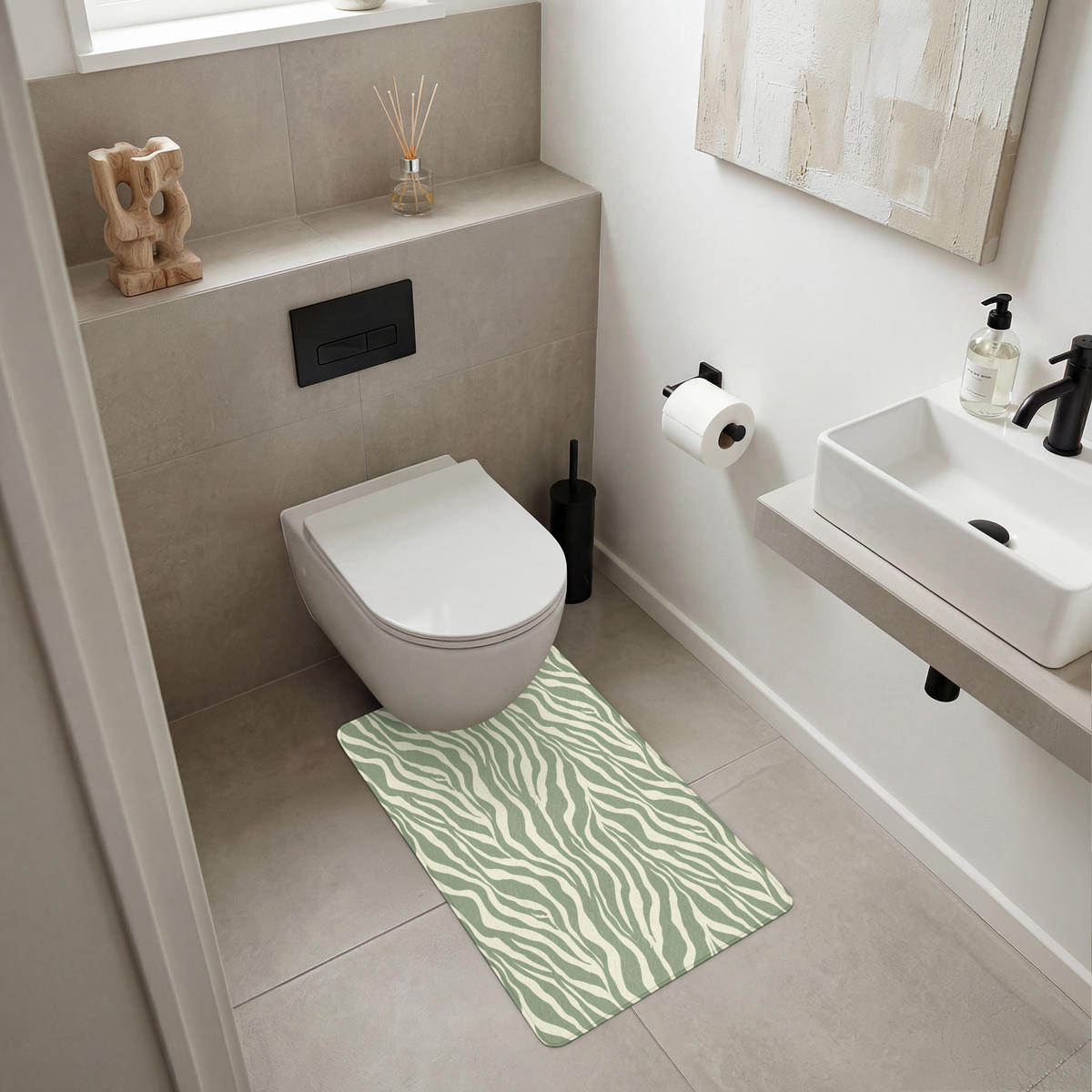 WC PŘEDLOŽKA Zebra - Motiv - zelená 50x80 cm - šalvějově zelená, textil/plast (50/1cm) - OnlyWow