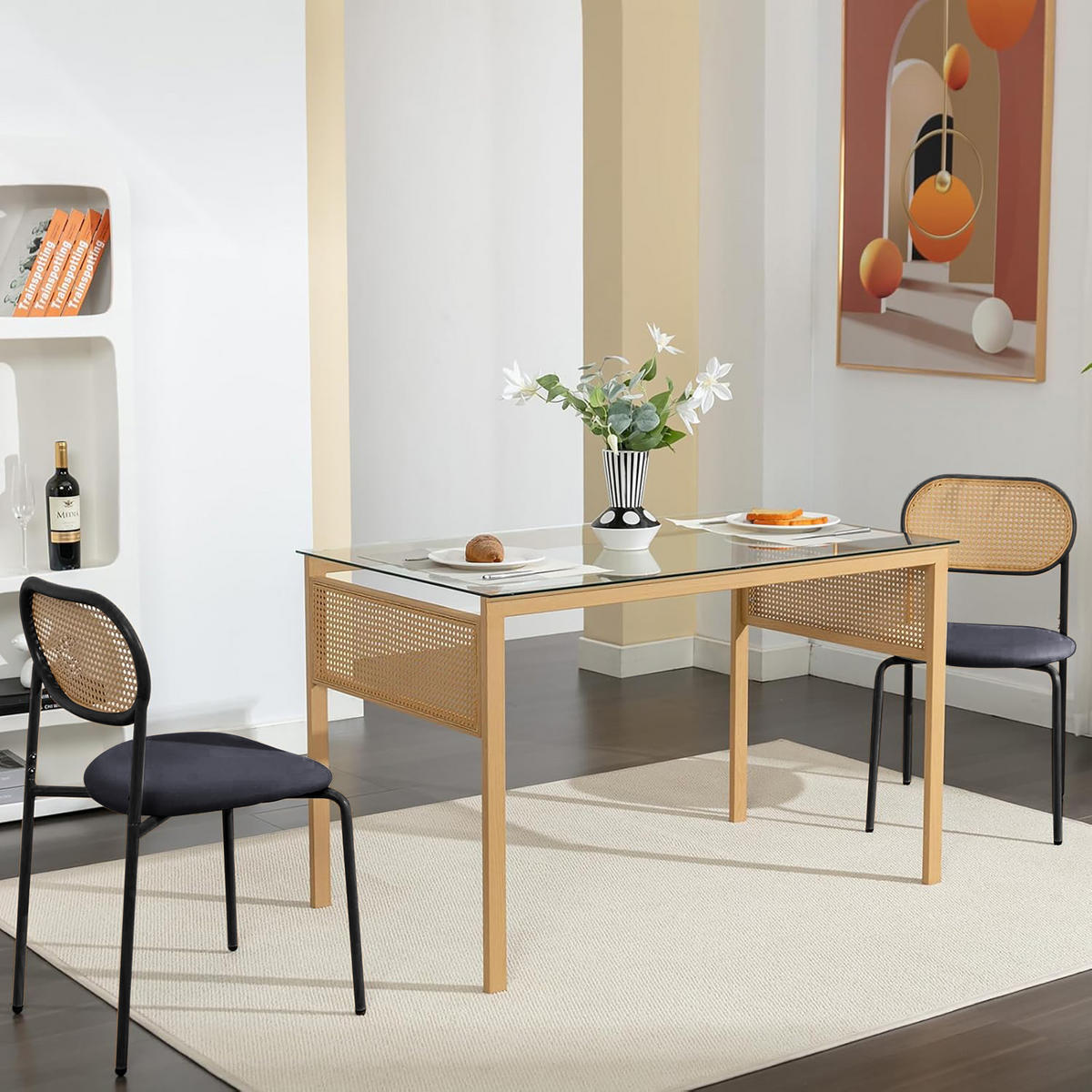 ESSZIMMERSTÜHLE 2er-Set Rattan Mit Rückenlehne & Metallbeinen Schwarz - Schwarz, Holz (46.5/80.5/40cm)