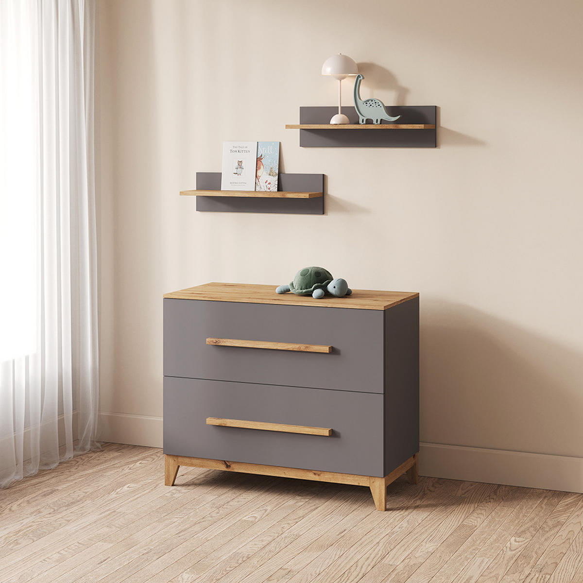 WICKELKOMMODE Mailo Grau/Artisan mit 2 Schubladen - Eiche Artisan/Grau, Holzwerkstoff (108/98/70cm) - Livinity®