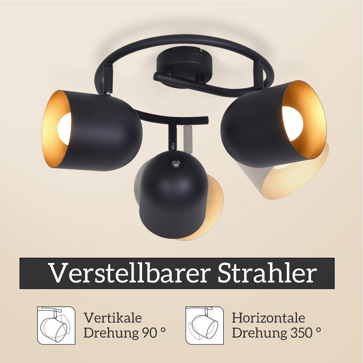 STRAHLER Gera 3-flammig 25/25/21 cm - Schwarz, Metall (25/25/21cm) - Nettlife