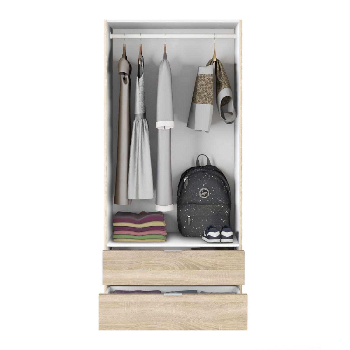 SCHRANK 2 Türen 2 Schubladen 81,2/180/52 cm - Eichefarben, Holzwerkstoff (81.2/180/51cm) - Calicosy