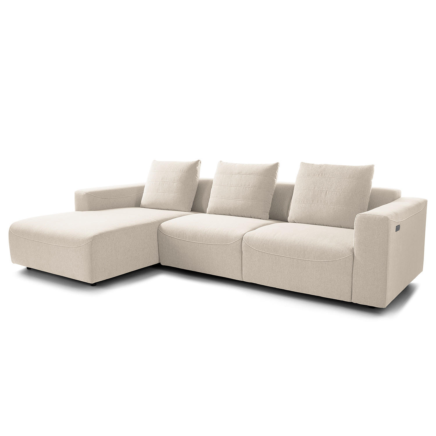 2,5-SITZER ECKSOFA mit Longchair - Webstoff - Beige/Schwarz, Kunststoff/Textil (286/170cm) - home24
