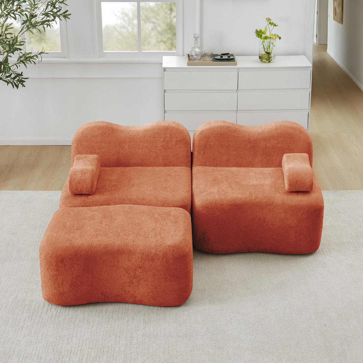 ECKSOFA 192×167×70 cm Samt rahmenlos modular mit 1 Ottoman, orange - Orange, Textil (167/192cm) - Luhomfu