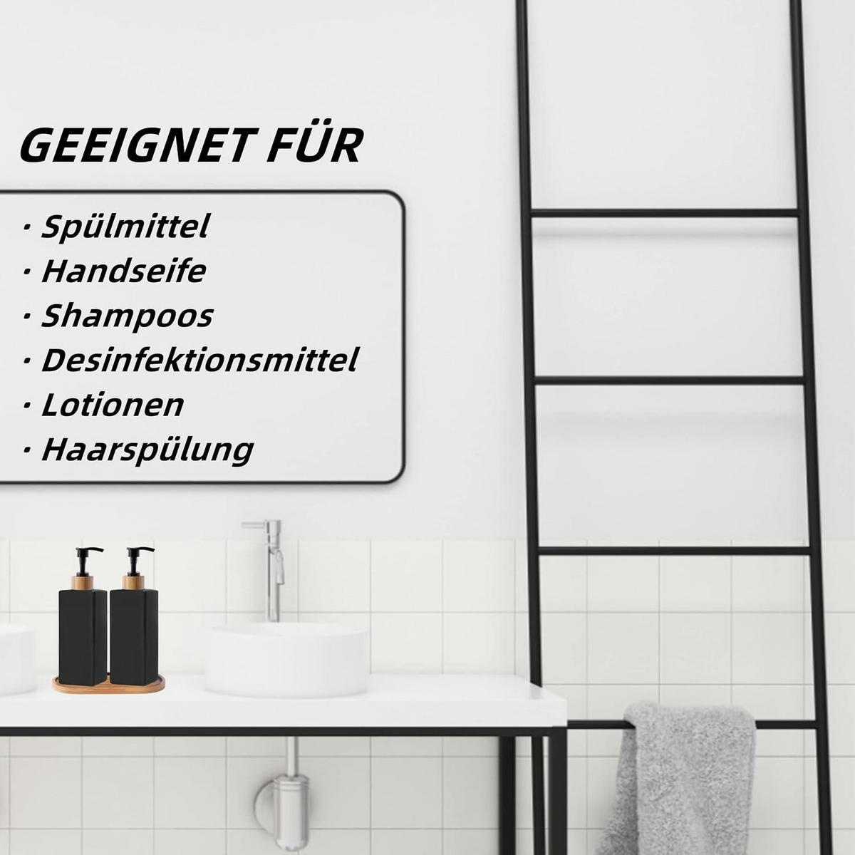 SEIFENSPENDER 2-teiliges Set Schwarz Bambus - Schwarz, Glas (5.7/18.5/5.7cm)
