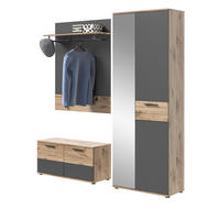 GARDEROBEN-SET Eiche, grau 3-teilig 175 cm mit Soft-Close - Eichefarben/Schwarz, Glas/Holzwerkstoff (175/200/37cm) - Inn.Furn