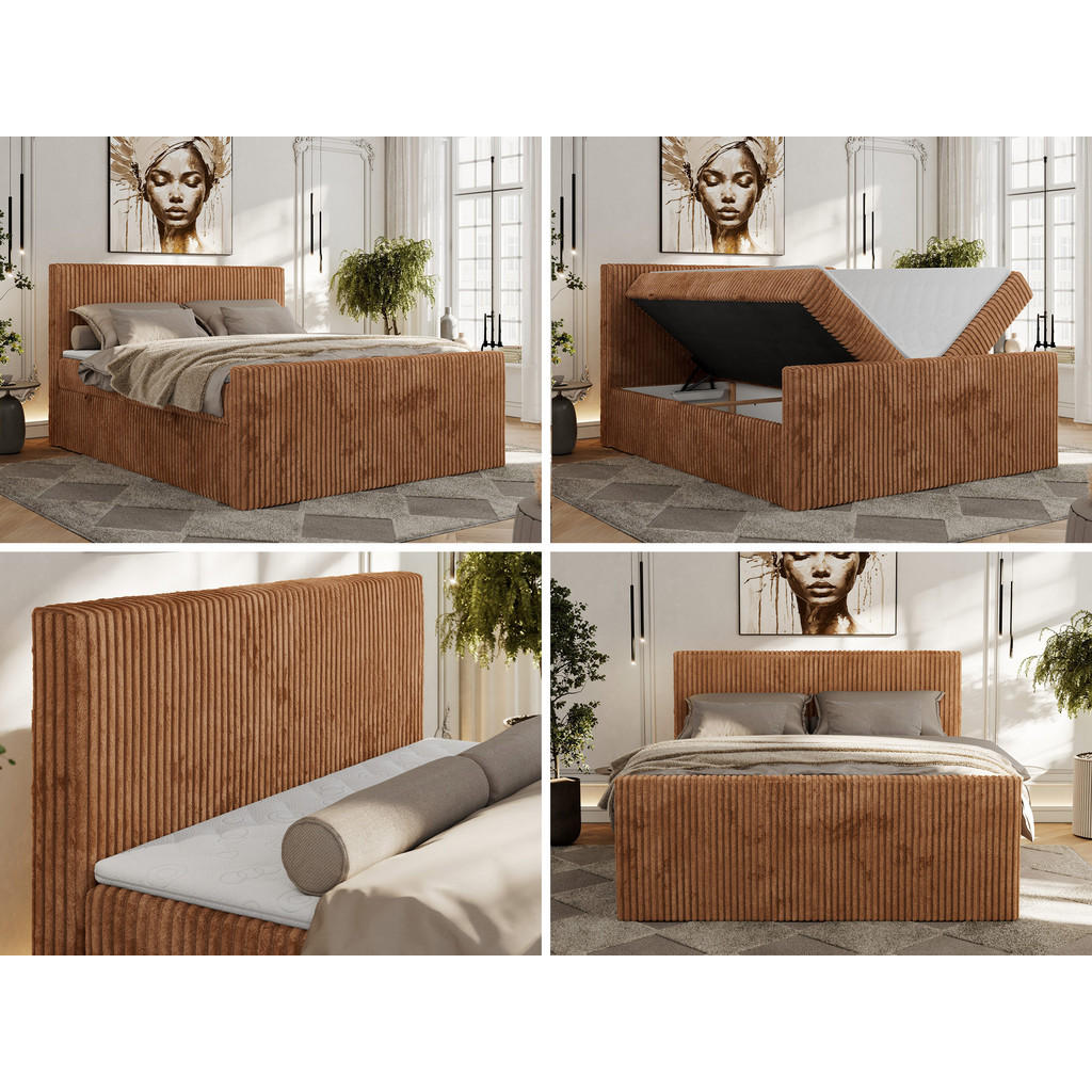 Thumbnail - MKS Boxbett, Orange, Textil, 2-Sitzer, H4, 7-Zonen, Rechteckig, 200x200 cm, Oeko-Tex®, Schlafzimmer, Betten, Boxspringbe...