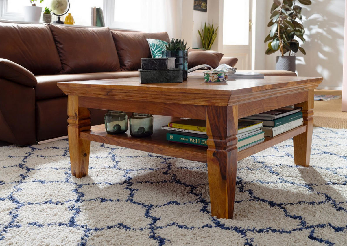 COUCHTISCH Akazie 85x85x45 honig lackiert OXFORD #0316 - Braun, Holz (85/85/45cm) - Massivmoebel24